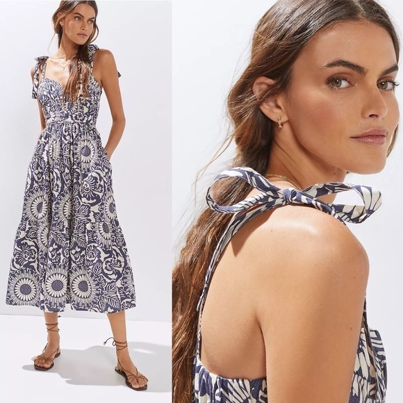 Anthropologie Forever that girl blue white floral dress in size medium - Picture 3 of 15